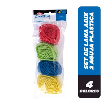Lana escolar set 4 colores con 2 agujas Adix
