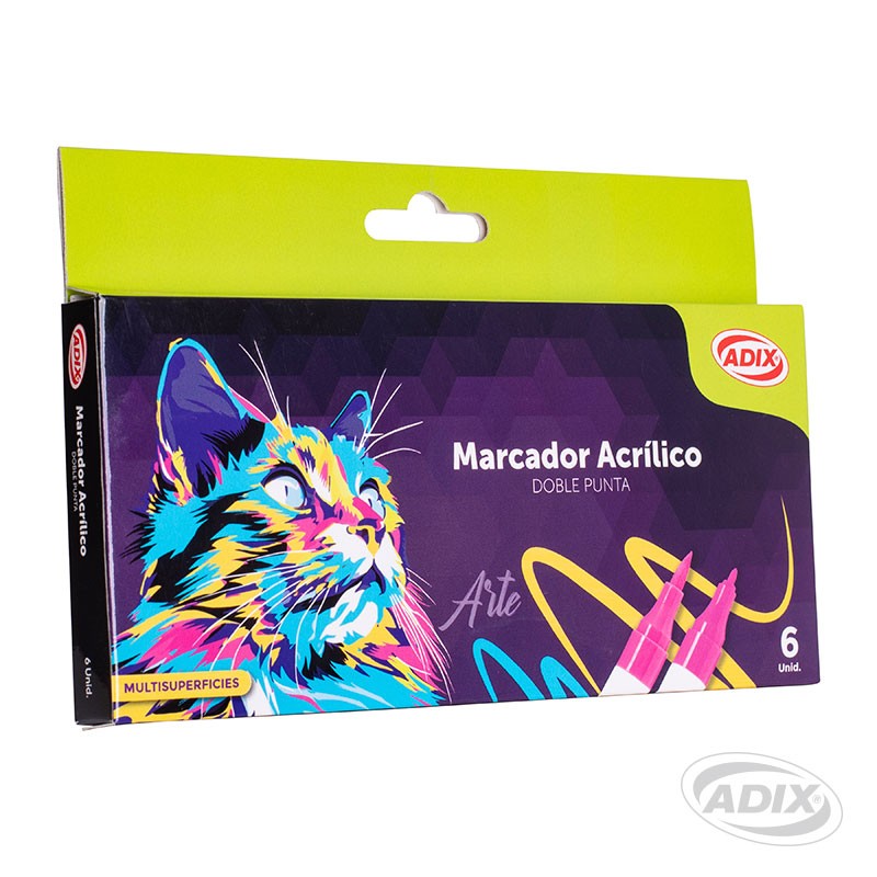 Marcador acrílicco doble punta 6 colores ADIX